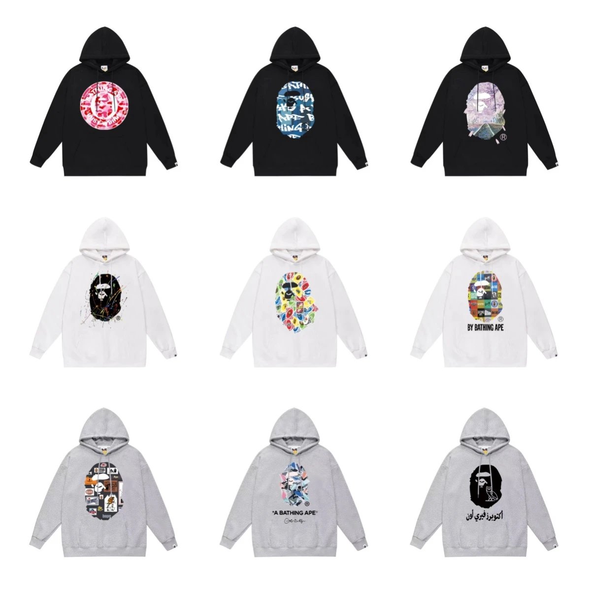 Bathing Ape Black Hoodie, White Hoodie, Grey Hoodie