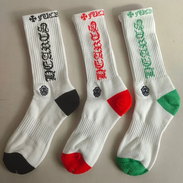Chrome Hearts Socks Ribbed Crew with Gothic Lettering and Cross Motifs product detail image 4