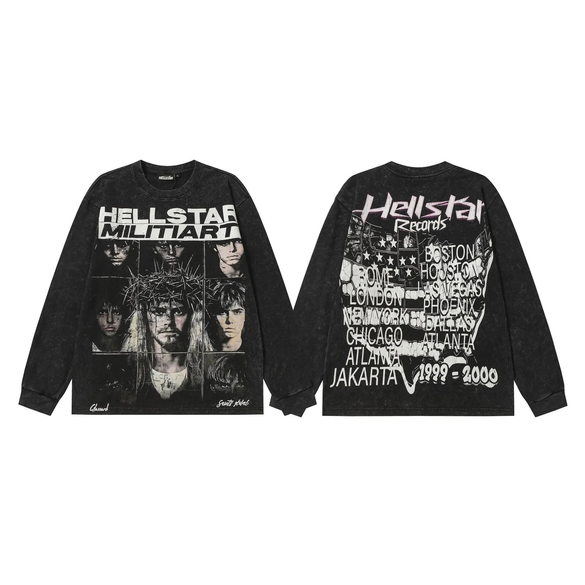 Hellstar T-Shirts Washed Graphic Long-Sleeve — 9110 Washed black