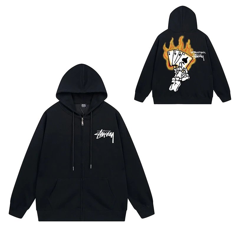 Stüssy Hoodies & Sweatshirts Zip-Up Hooded Sweatshirt with Graphic Prints — 713 black