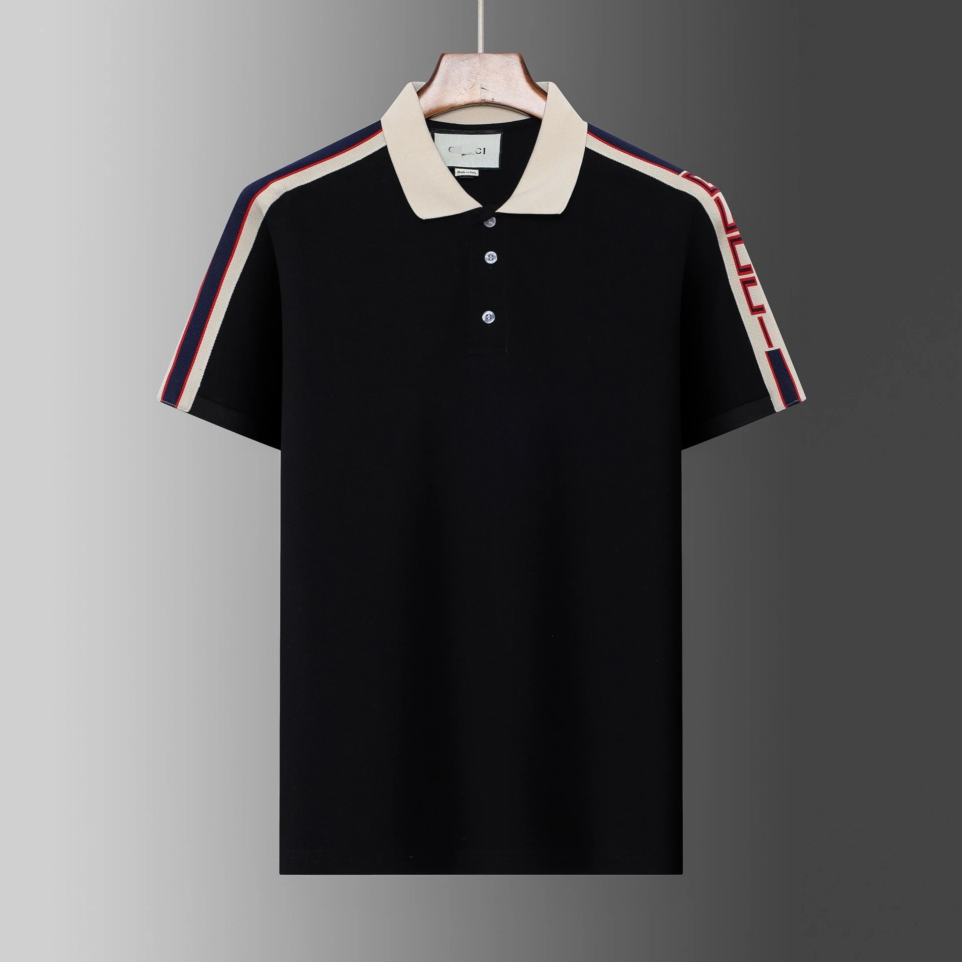 Gucci T-Shirts Short-Sleeve Polo Shirt with Contrast Striped Collar — 35