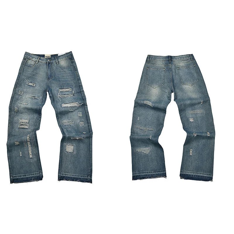 Unbranded Jeans Wide-leg distressed patchwork — 4113 blue