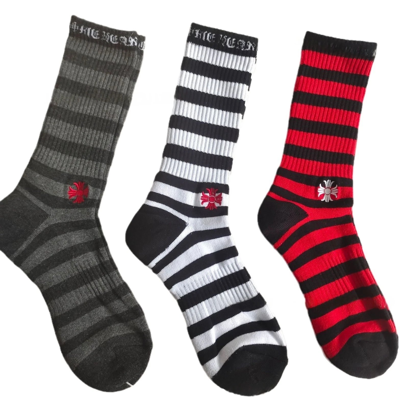 Chrome Hearts Socks Ribbed Crew with Gothic Lettering and Cross Motifs image 4