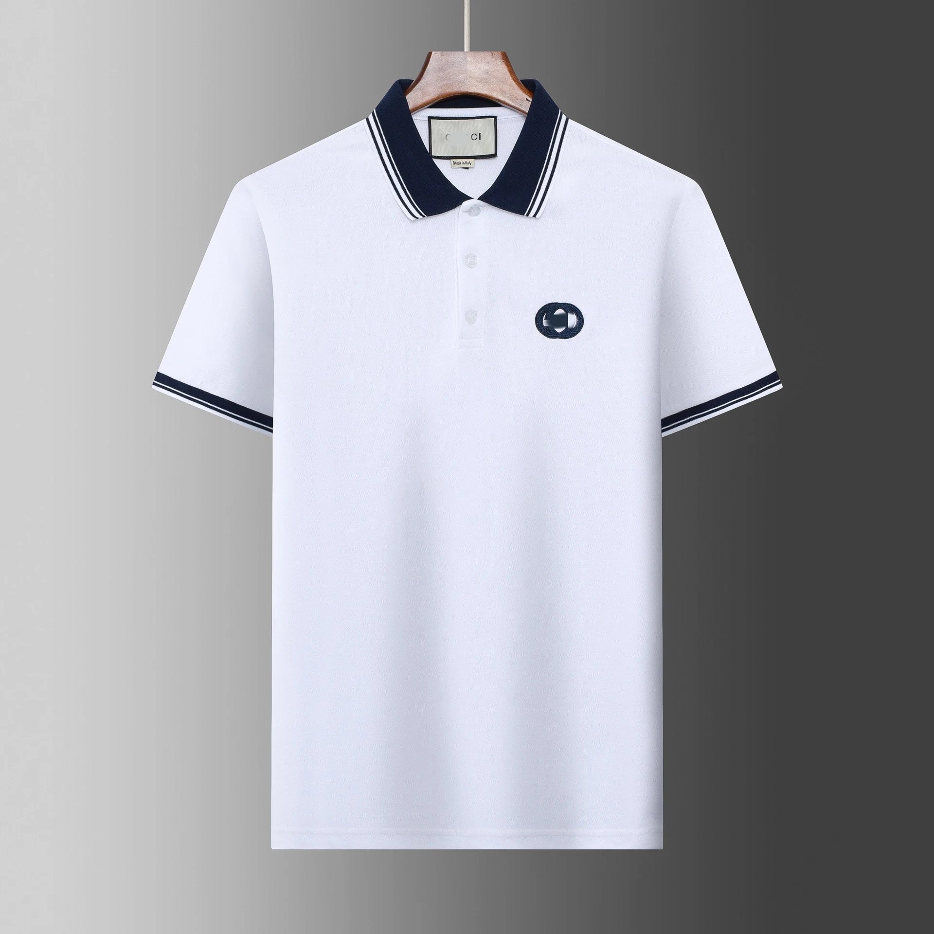 Gucci T-Shirts Short-Sleeve Polo Shirt with Contrast Striped Collar — 40