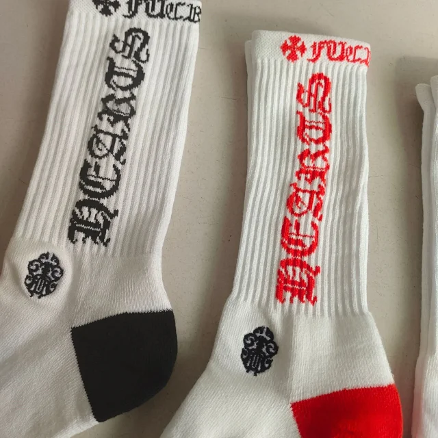Chrome Hearts Socks Ribbed Crew with Gothic Lettering and Cross Motifs product detail image 6