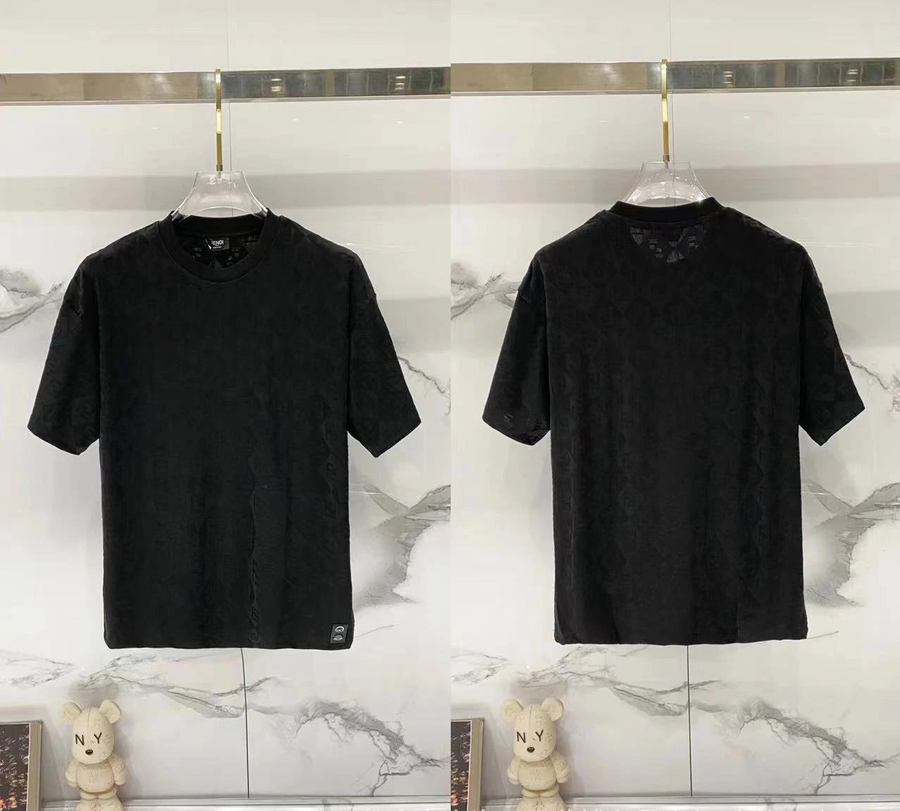 Fendi T-Shirts Loose-fit crew-neck short-sleeve T-shirt — F 001 Jacquard black