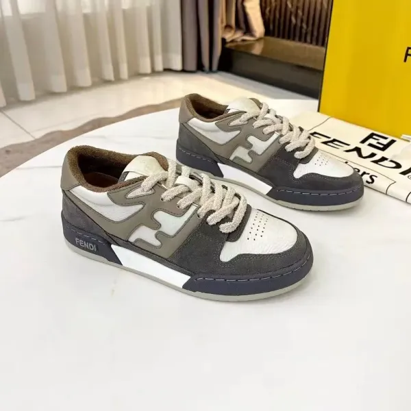 Fendi FF Logo Low-Top Sneakers Gray White Brown - 1
