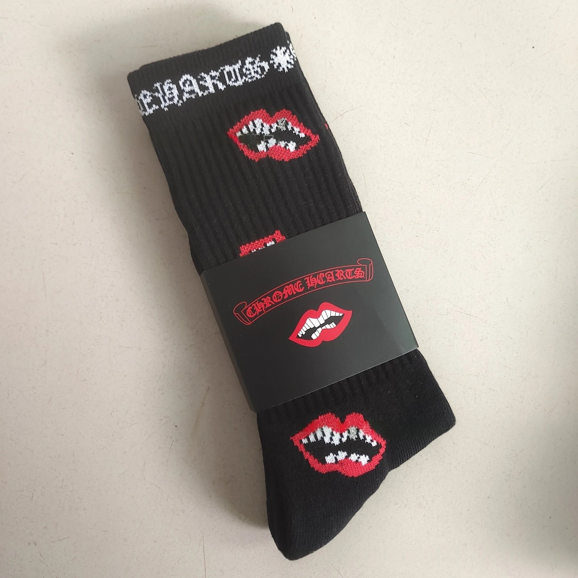 Chrome Hearts Lips Print Black Socks - 10