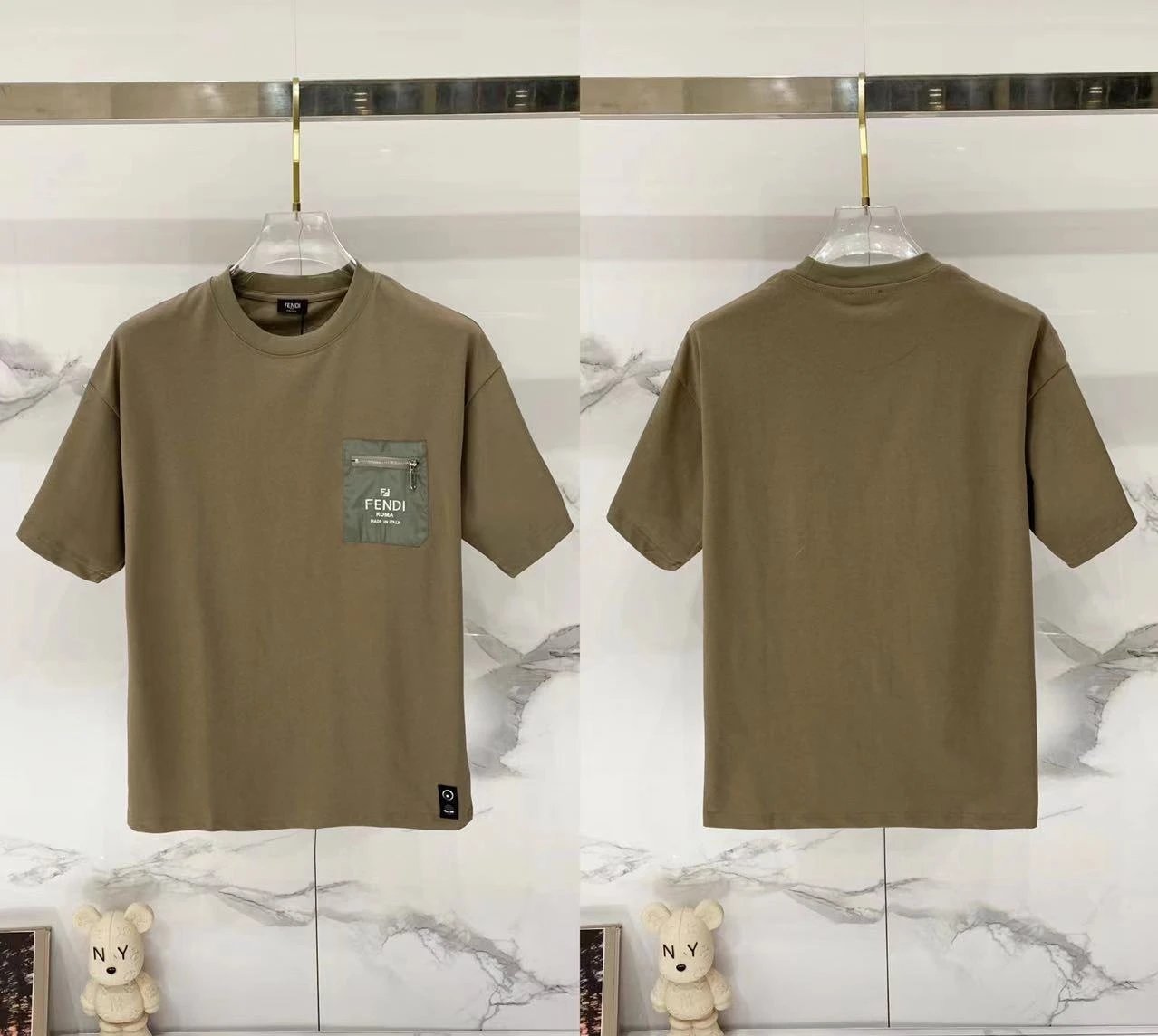 Fendi T-Shirts Loose-fit crew-neck short-sleeve T-shirt — F 010 gray pocket