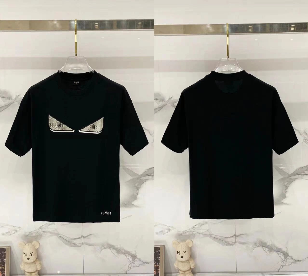 Fendi T-Shirts Loose-fit crew-neck short-sleeve T-shirt — F 003 embroidery black