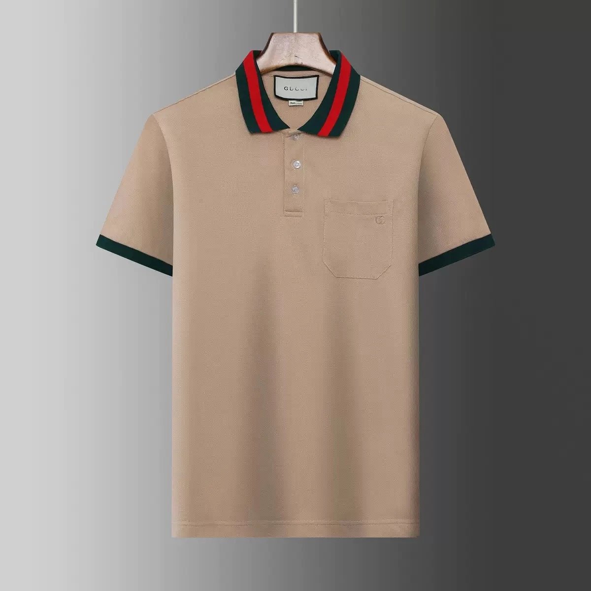 Gucci T-Shirts Short-Sleeve Polo Shirt with Contrast Striped Collar — 04