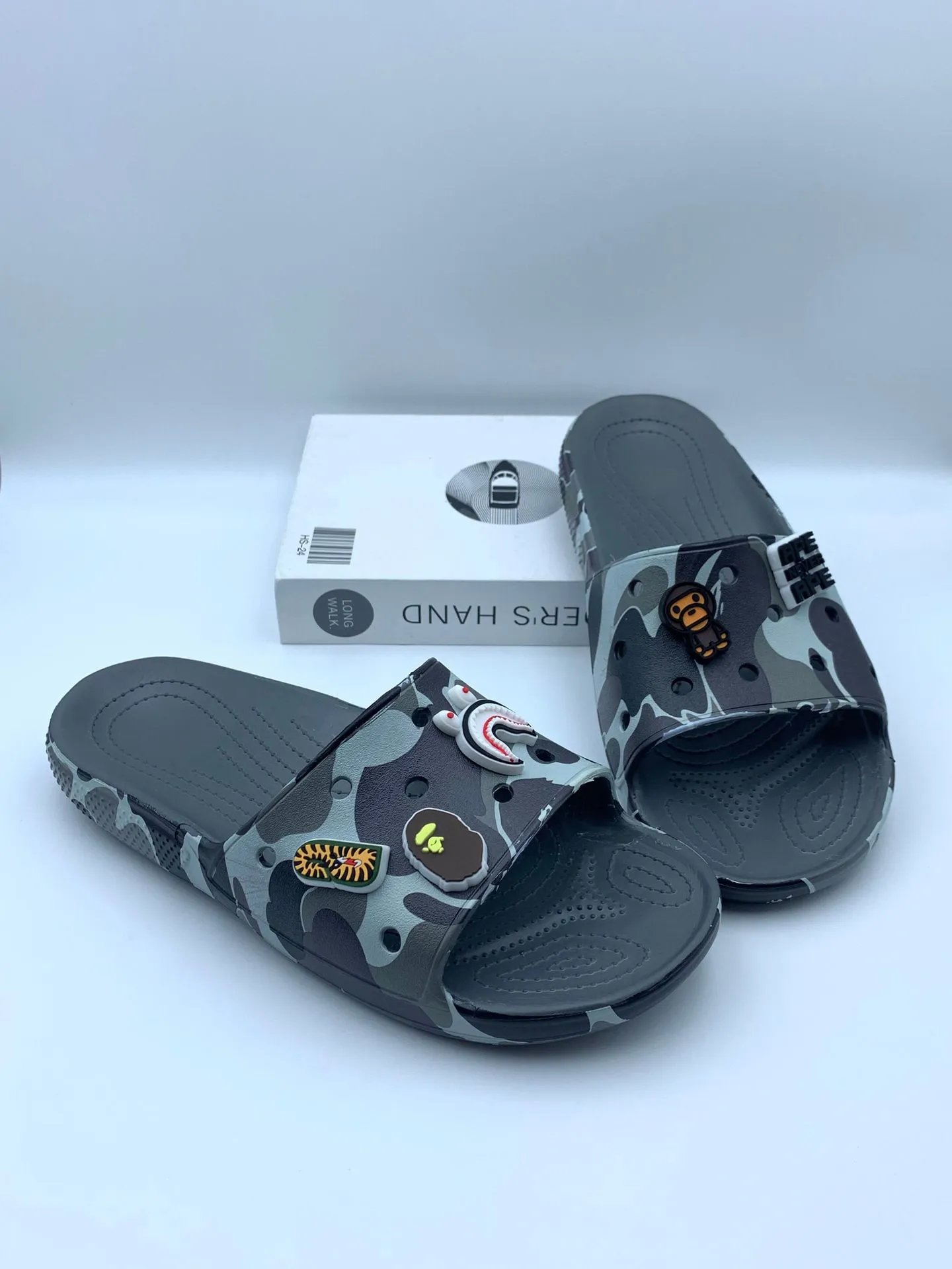 BAPE Slippers Camouflage Slide Sandals with Graphic Charms — Camouflage ape deep gray-bag