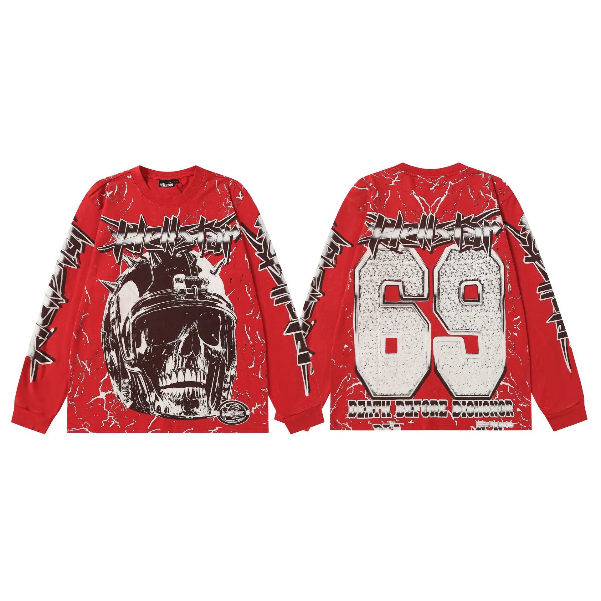 Hellstar T-Shirts Washed Graphic Long-Sleeve — 9103 Washed red