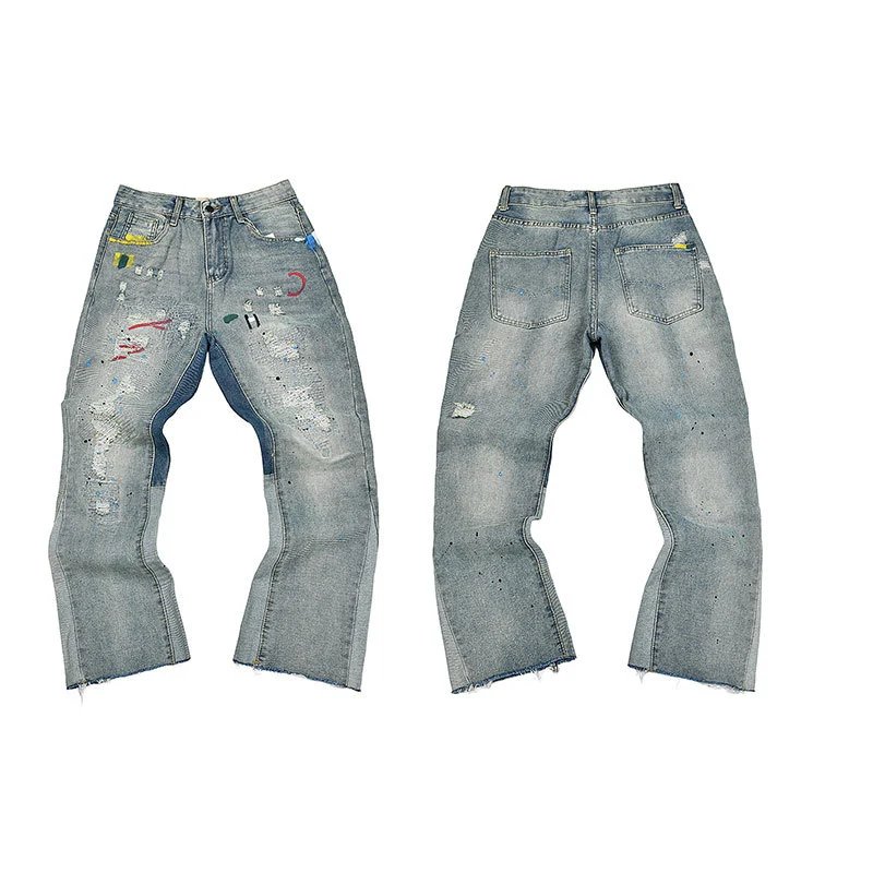 Unbranded Jeans Wide-leg distressed patchwork — 4153 blue