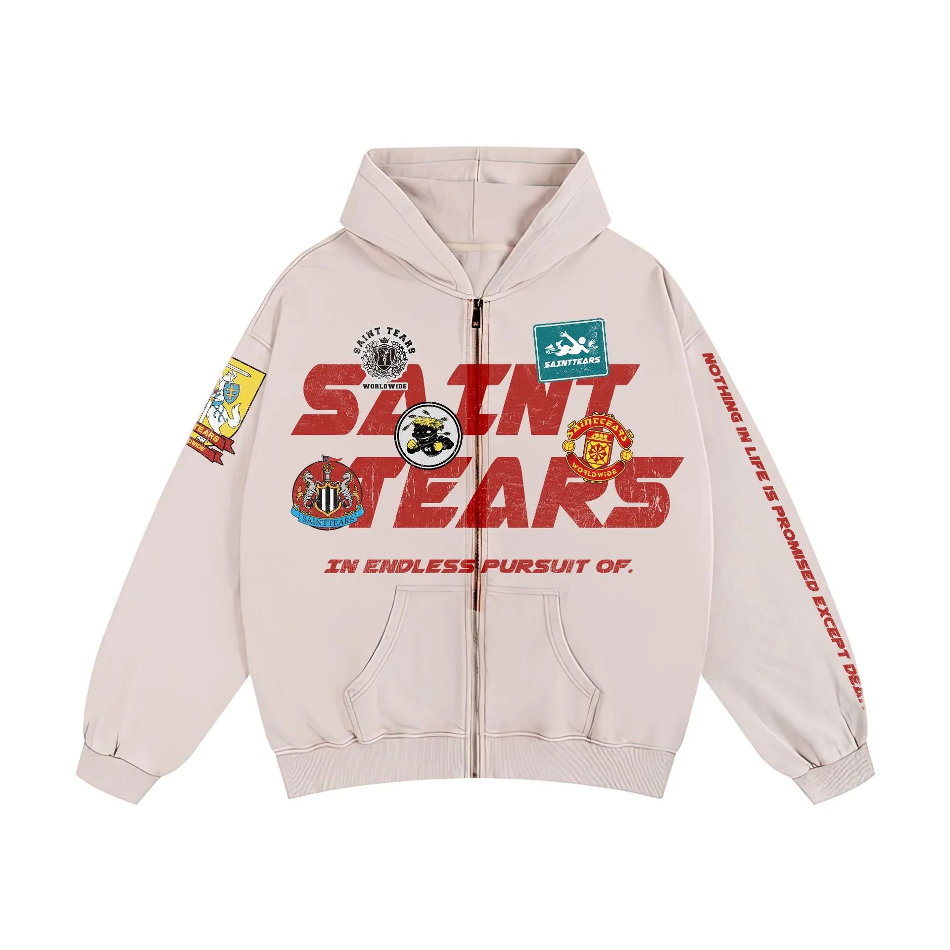 Unbranded Hoodies & Sweatshirts Washed Graphic Print Pullover Hoodie — 9031 Washed apricot