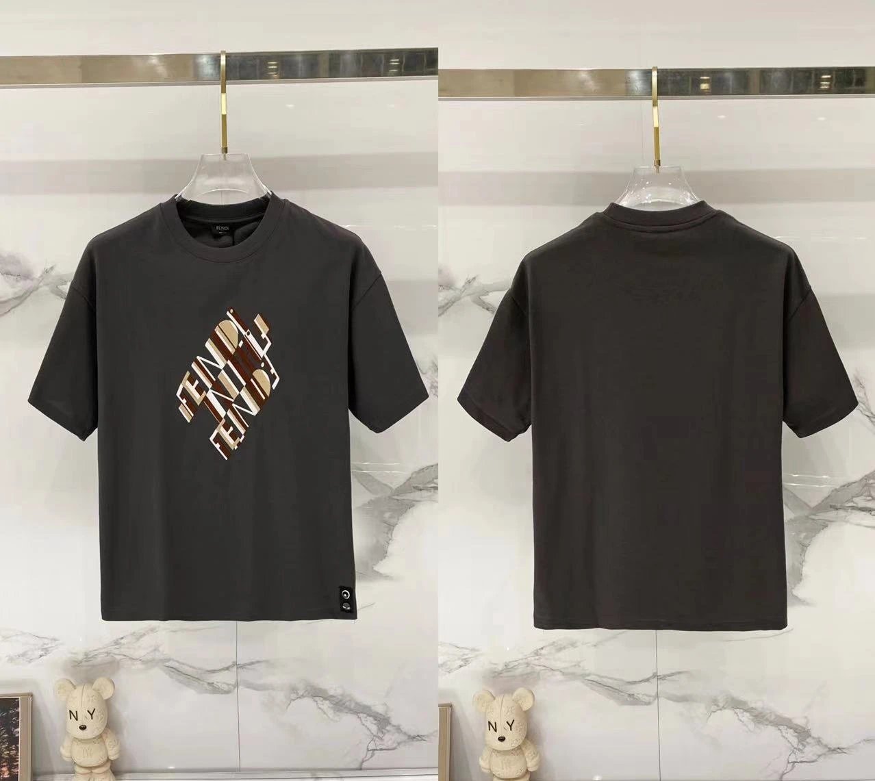 Fendi T-Shirts Loose-fit crew-neck short-sleeve T-shirt — F 005 Embroidered gray