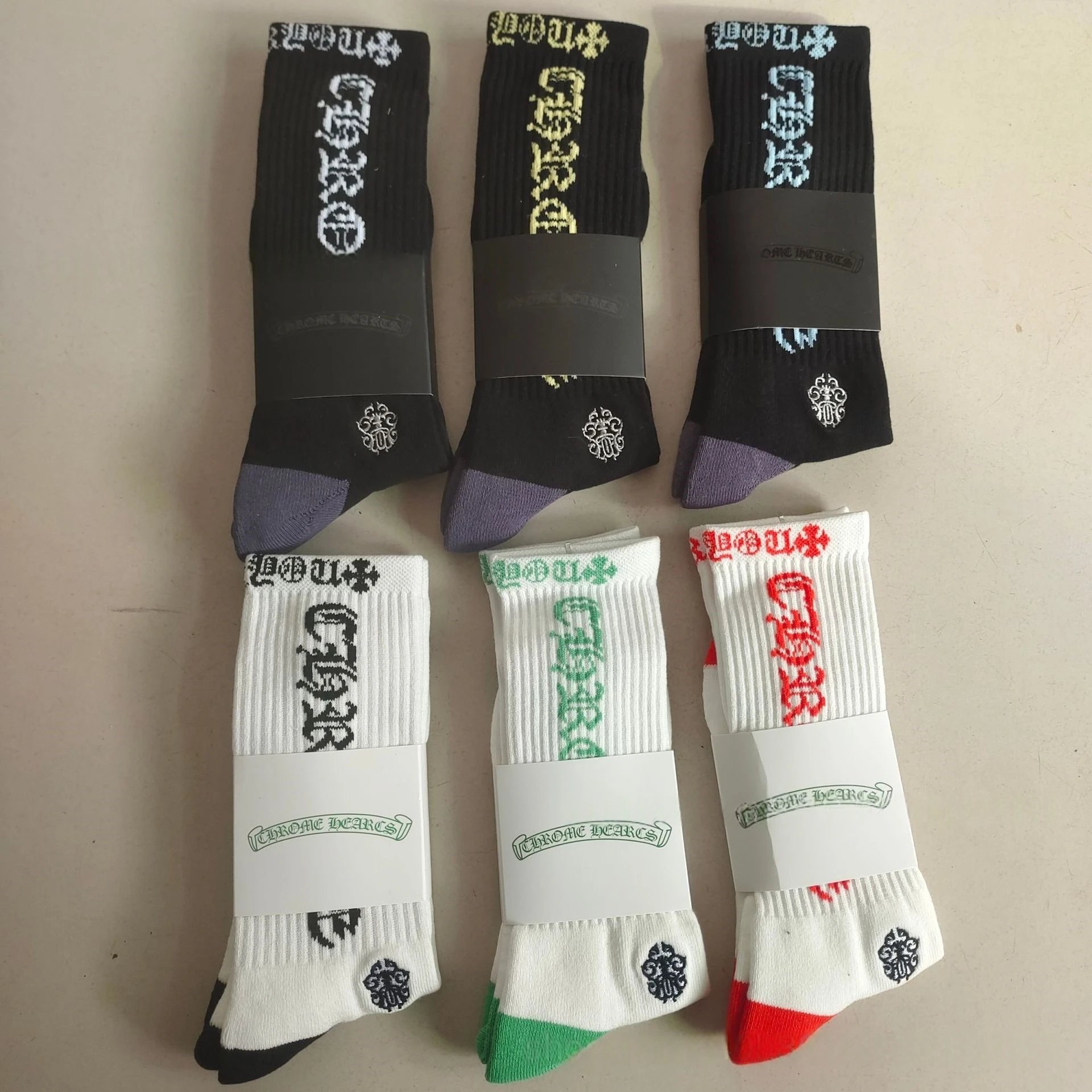 Chrome Hearts Socks Ribbed Crew with Gothic Lettering and Cross Motifs image 2