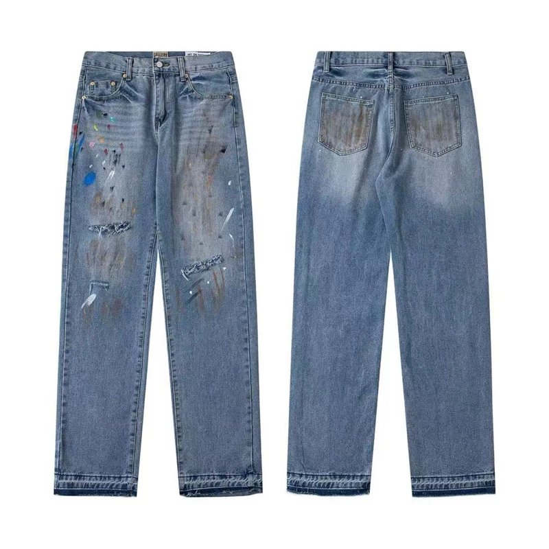 Unbranded Jeans Wide-leg distressed patchwork — G518 blue