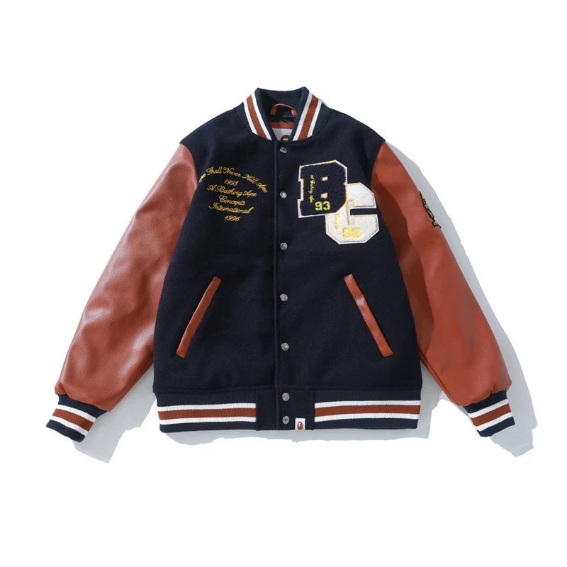 A Bathing Ape World Gone Mad 1993 Varsity Jacket Burgundy Outerwear - 4