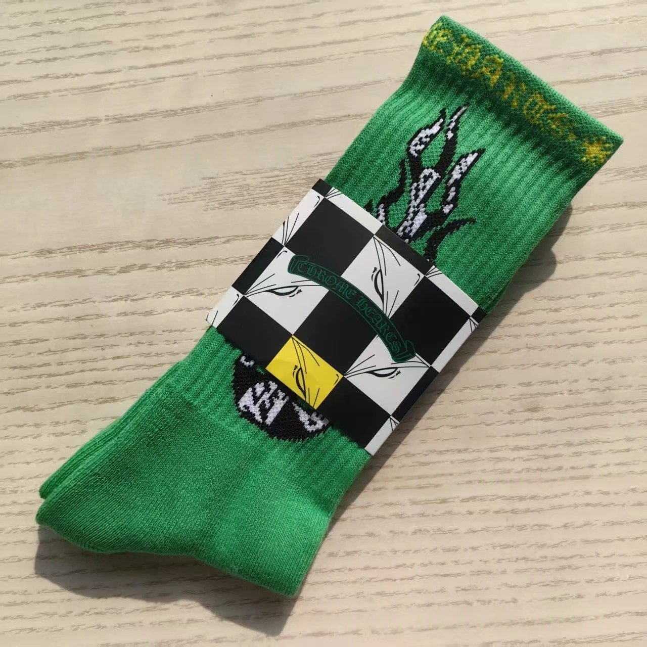 Chrome Hearts Socks Ribbed Crew with Gothic Lettering and Cross Motifs — The 20th