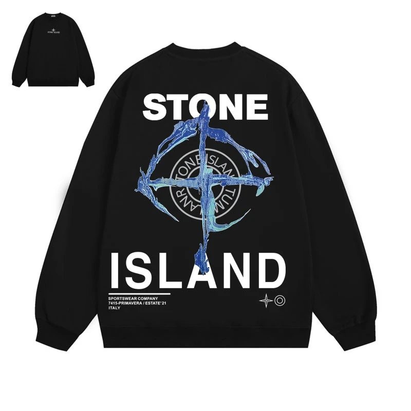 Stone Island Hoodies & Sweatshirts Graphic Crewneck Sweatshirt — 605 Black (fleece-lined))