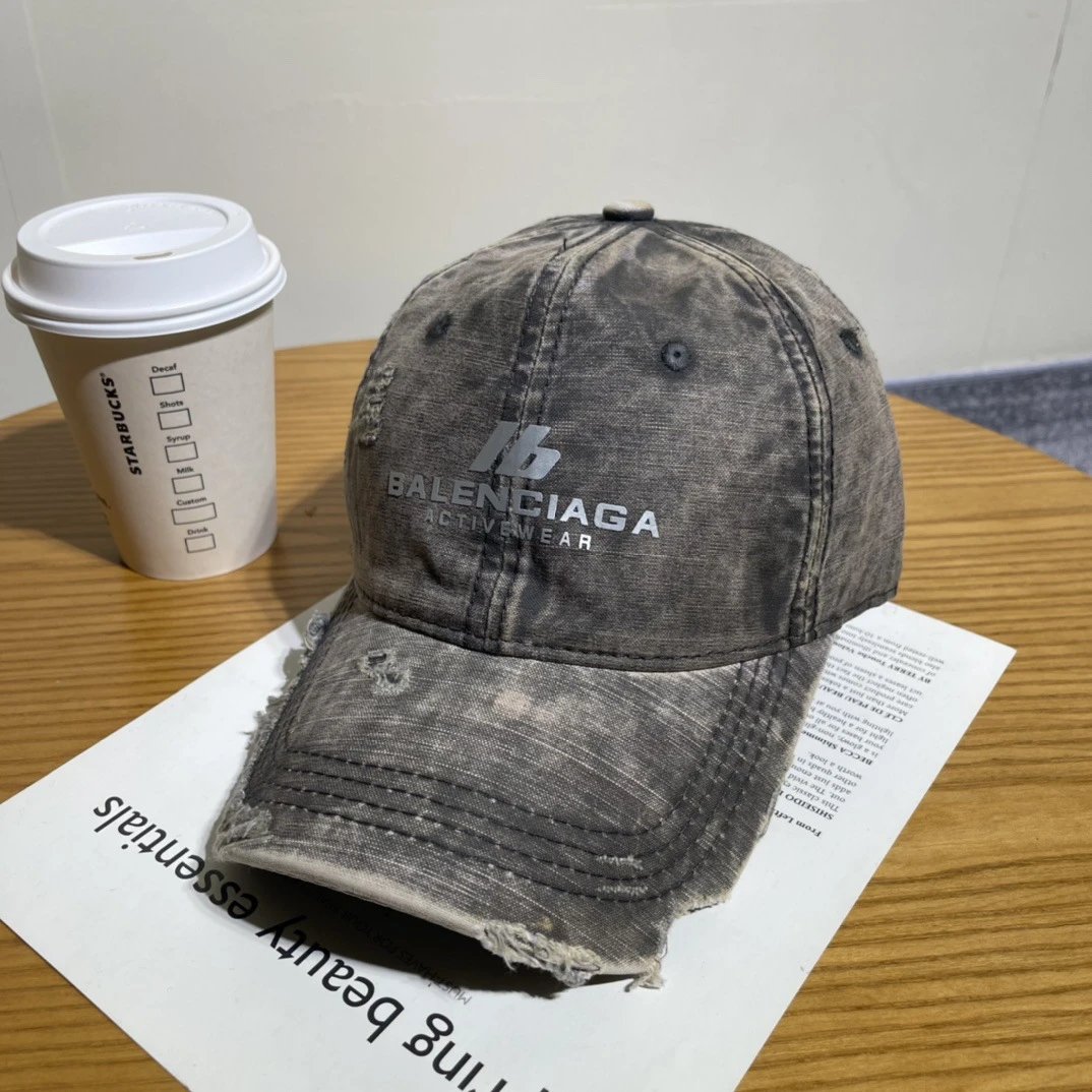 Balenciaga Hats Distressed Embroidered Baseball Cap — 12-3