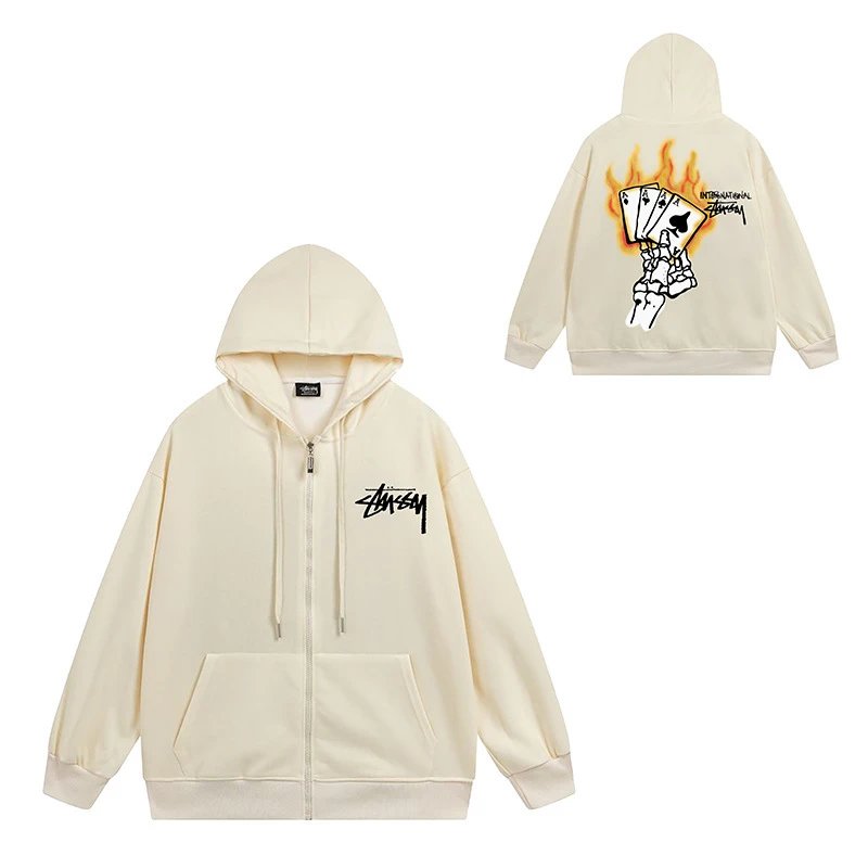 Stüssy Hoodies & Sweatshirts Zip-Up Hooded Sweatshirt with Graphic Prints — 713 apricot color