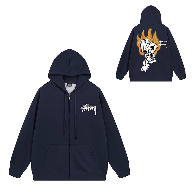Stüssy Hoodies & Sweatshirts Zip-Up Hooded Sweatshirt with Graphic Prints — 713 navy blue