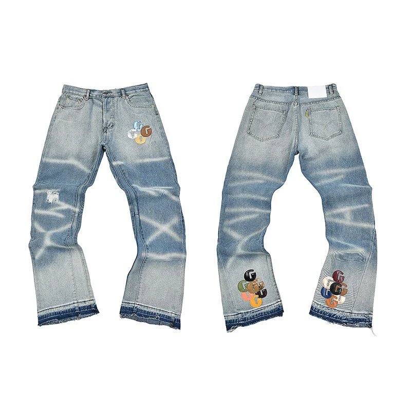Unbranded Jeans Wide-leg distressed patchwork — 4156 blue