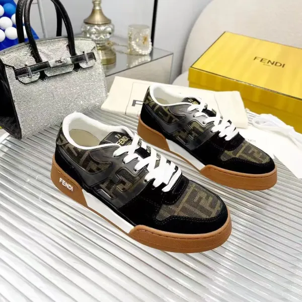 Fendi FF Logo Print Sneakers Black Olive Brown - 1