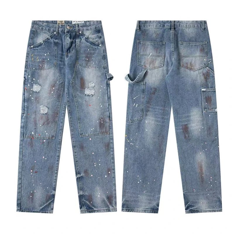 Unbranded Jeans Wide-leg distressed patchwork — G502 blue