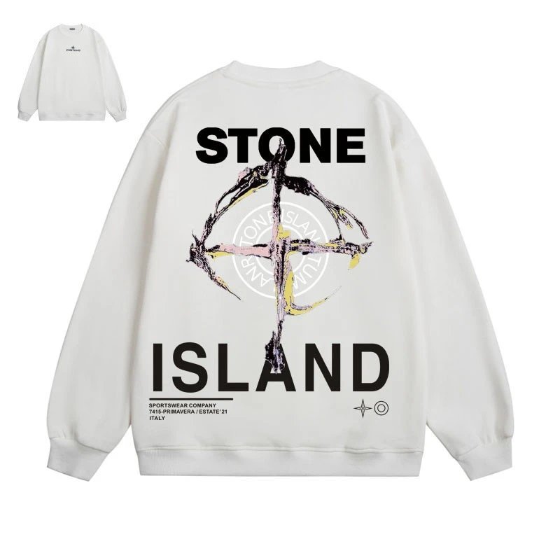 Stone Island Hoodies & Sweatshirts Graphic Crewneck Sweatshirt — 605 White (fleece-lined))