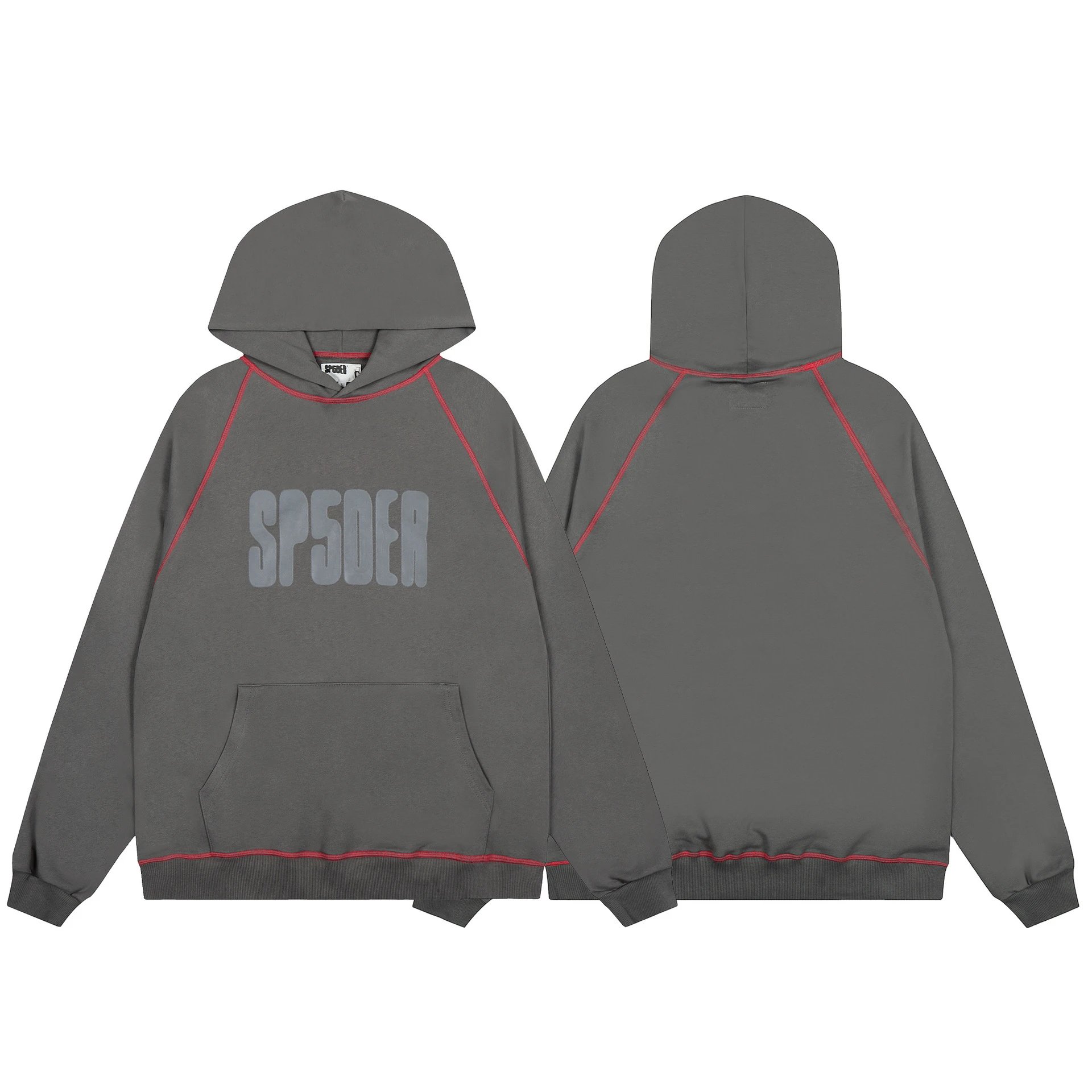 Sp5der Graphic Print Hoodie — 77 Carbon gray top