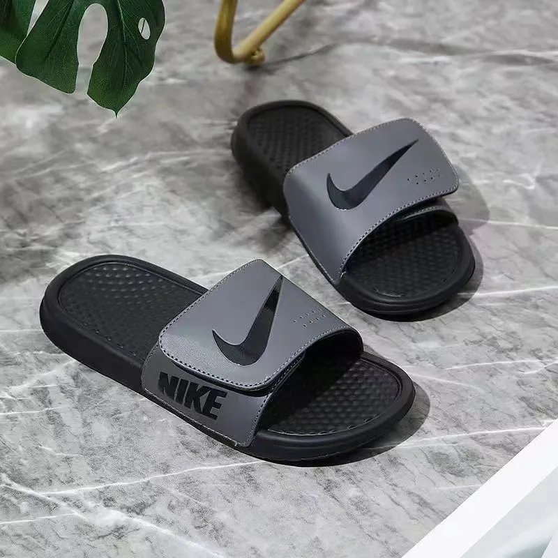 Nike Slippers Adjustable hook-and-loop slide — NK large grain velcro army green black gray