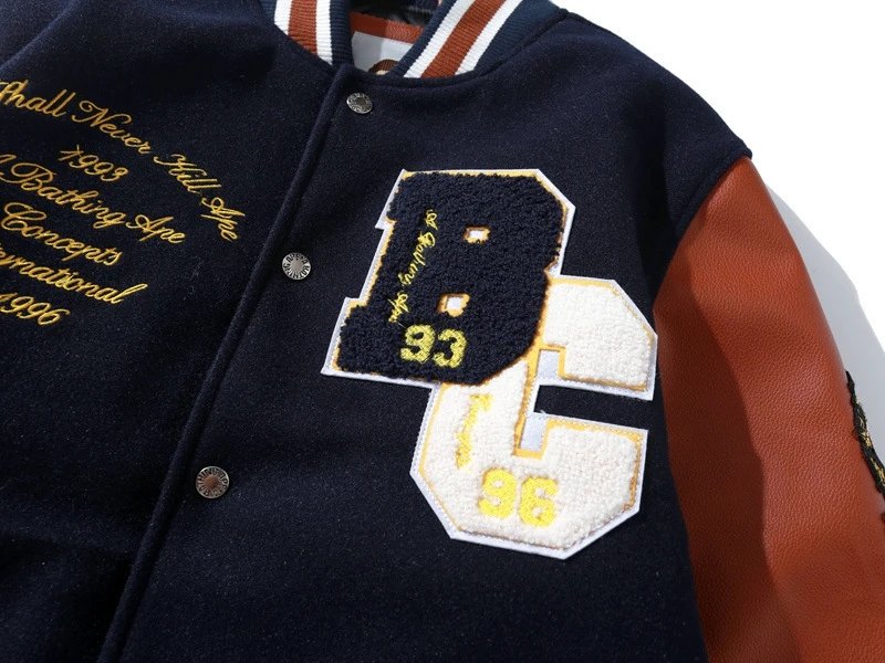 A Bathing Ape World Gone Mad 1993 Varsity Jacket Burgundy Outerwear - 13