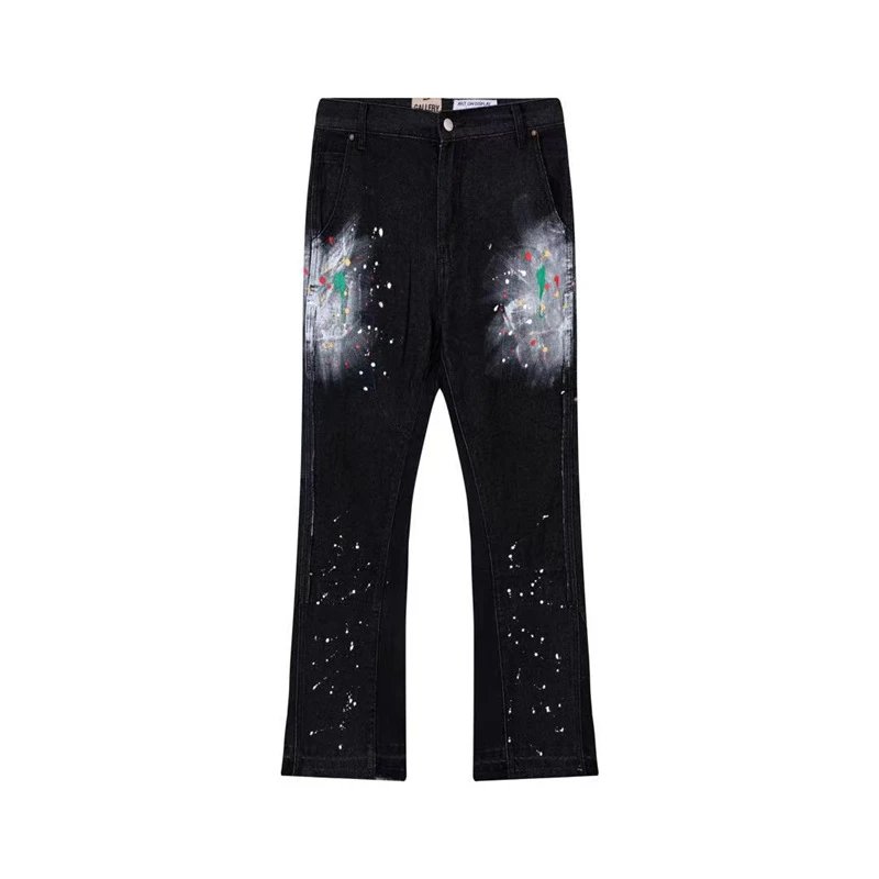 Unbranded Jeans Wide-leg distressed patchwork — D06 black