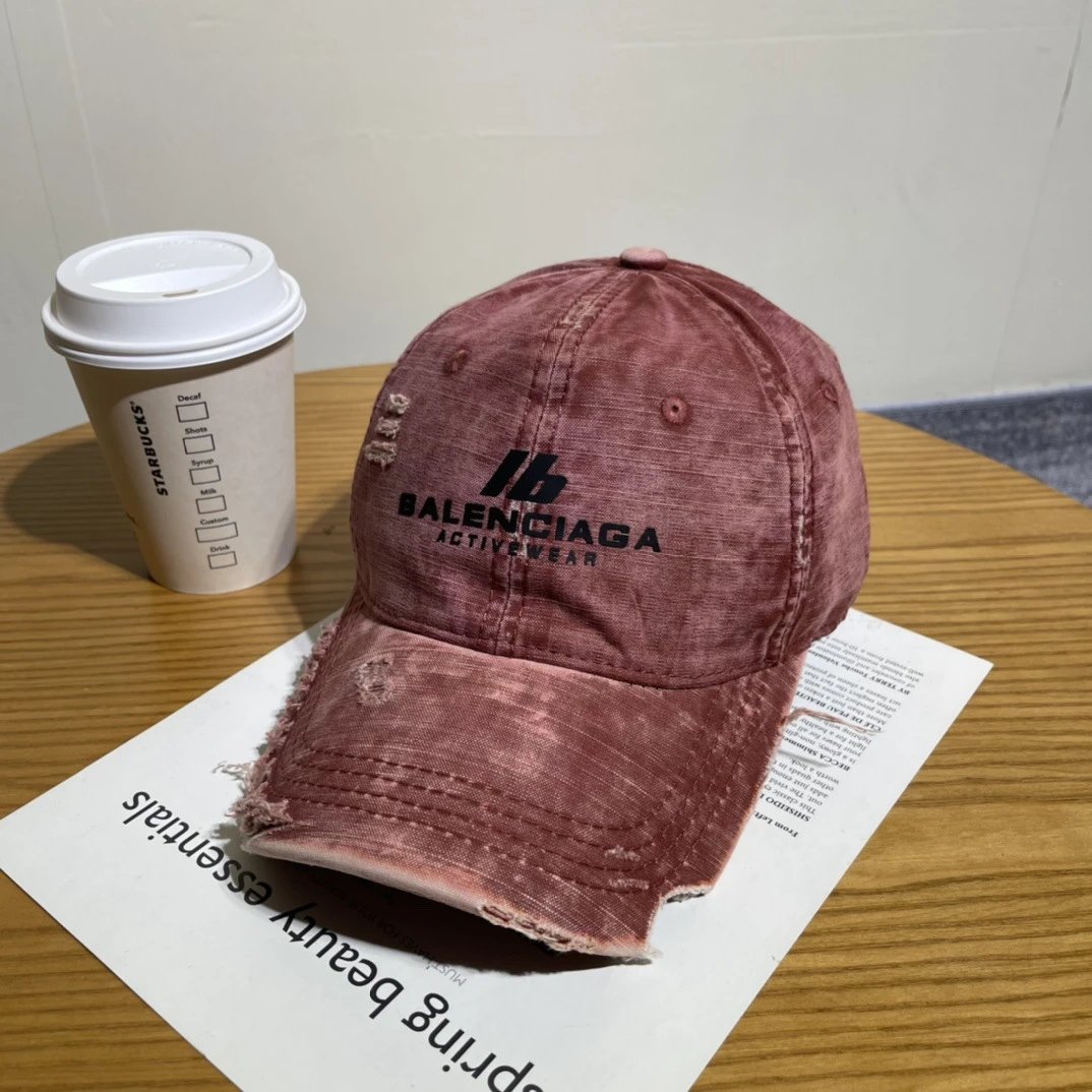 Balenciaga Hats Distressed Embroidered Baseball Cap — 12-5