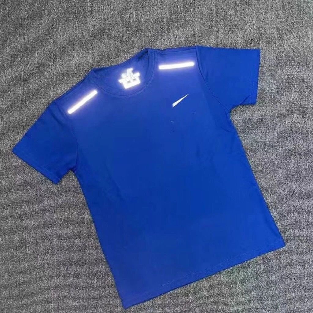 [Reflective Swoosh Short-Sleeve + Reflective Stripe] Navy Blue T-Shirt