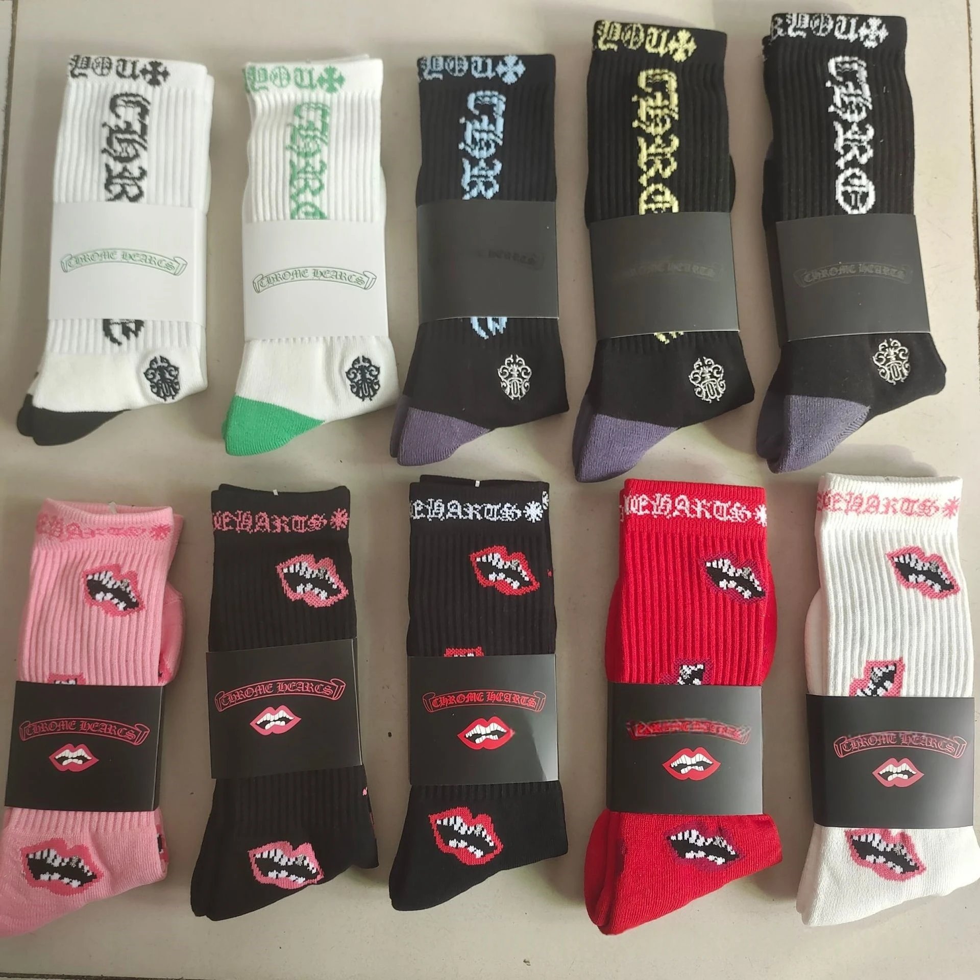 Chrome Hearts Lips Print Black Socks - 2