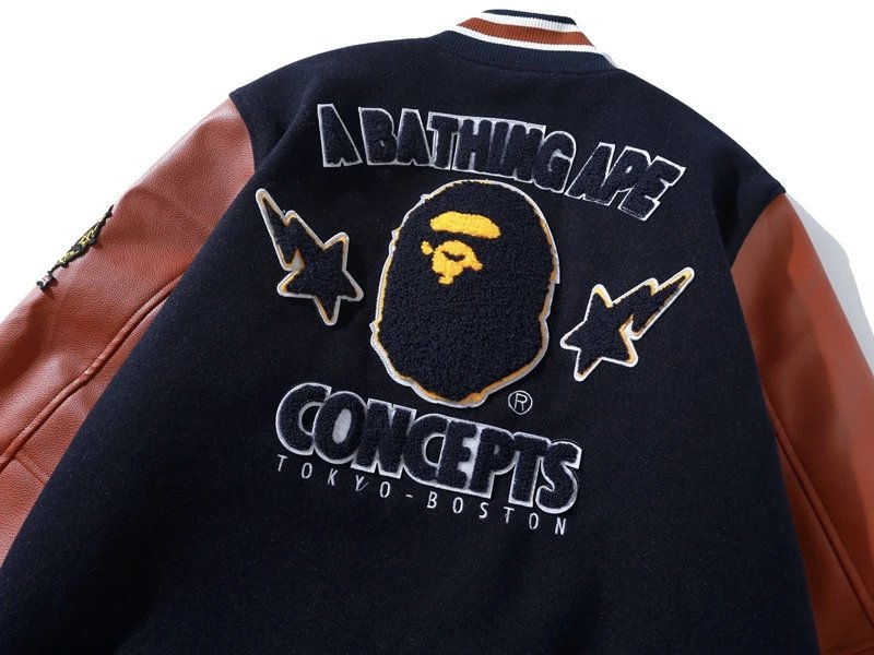 A Bathing Ape World Gone Mad 1993 Varsity Jacket Burgundy Outerwear - 9