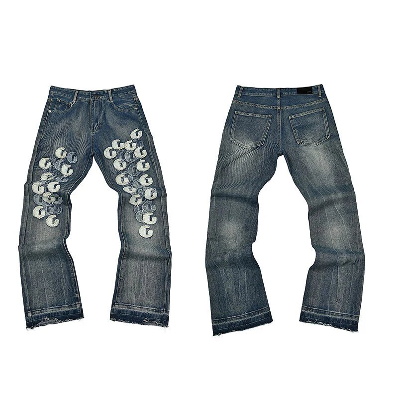 Unbranded Jeans Wide-leg distressed patchwork — 4154 blue