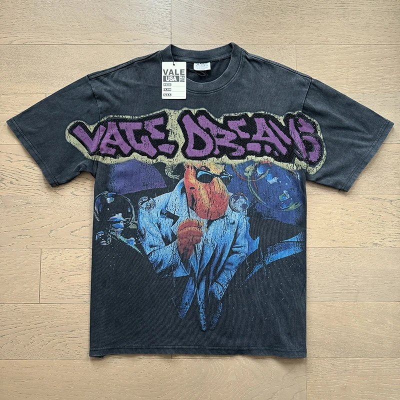 Vale Lives T-Shirts Washed graphic short-sleeve T-shirt — 8093 washed black