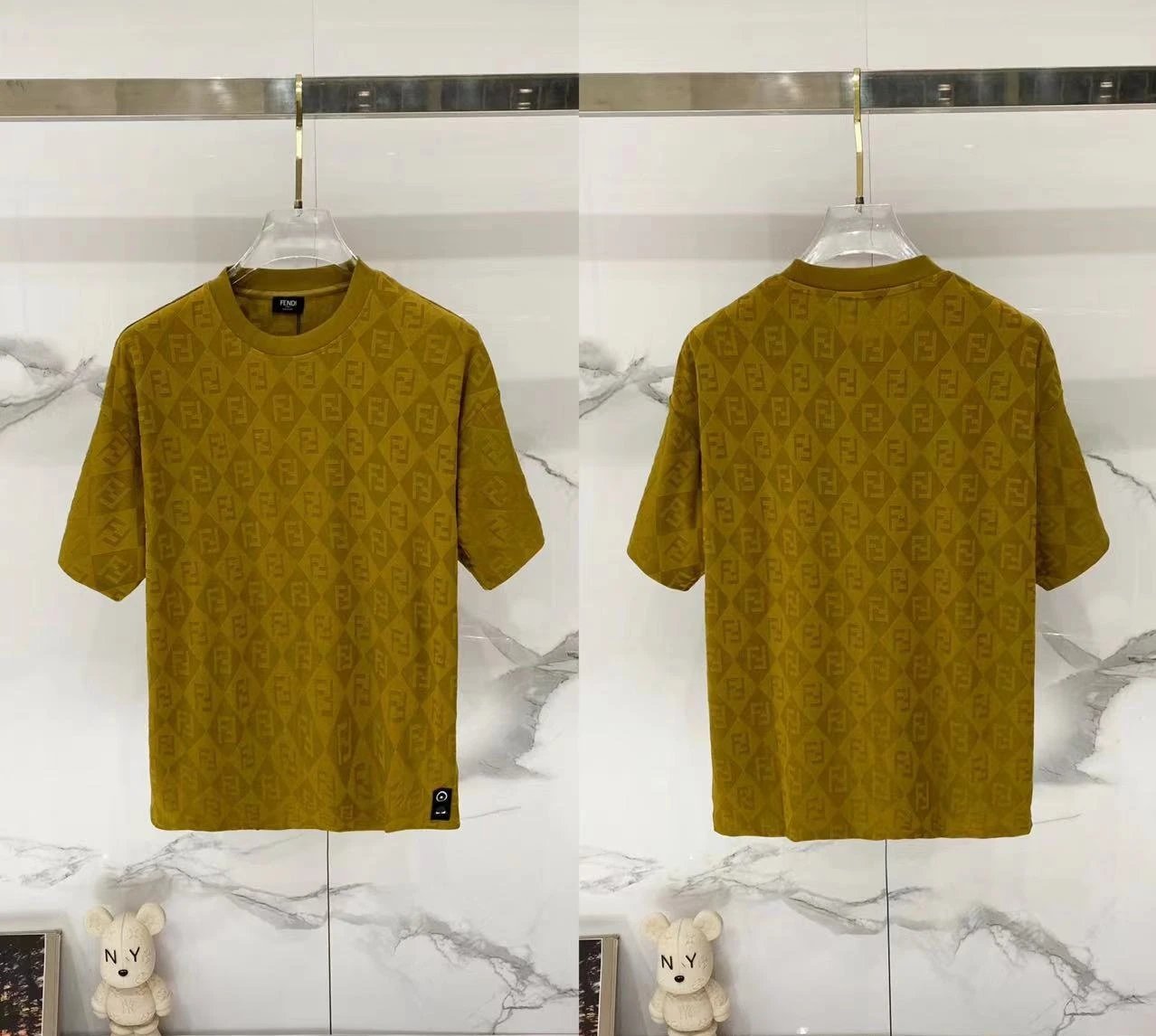 Fendi T-Shirts Loose-fit crew-neck short-sleeve T-shirt — F 001 jacquard yellow