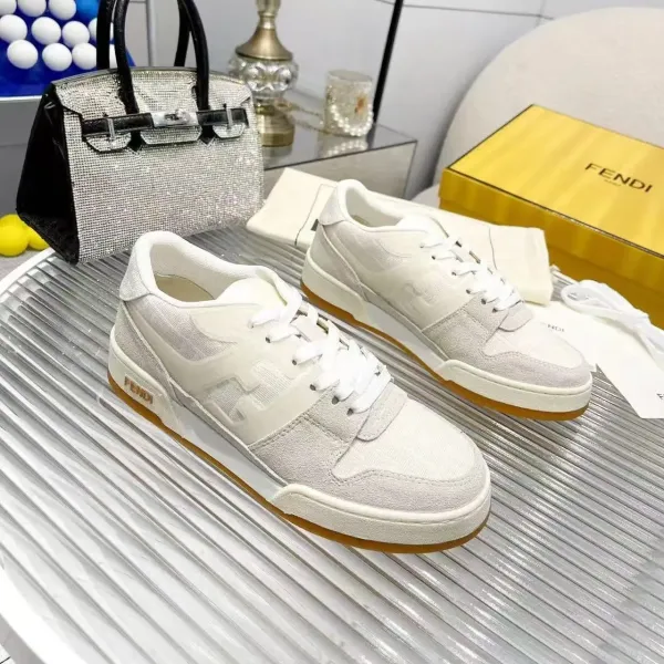 Fendi FF Logo Low-Top Sneakers White and Beige - 1
