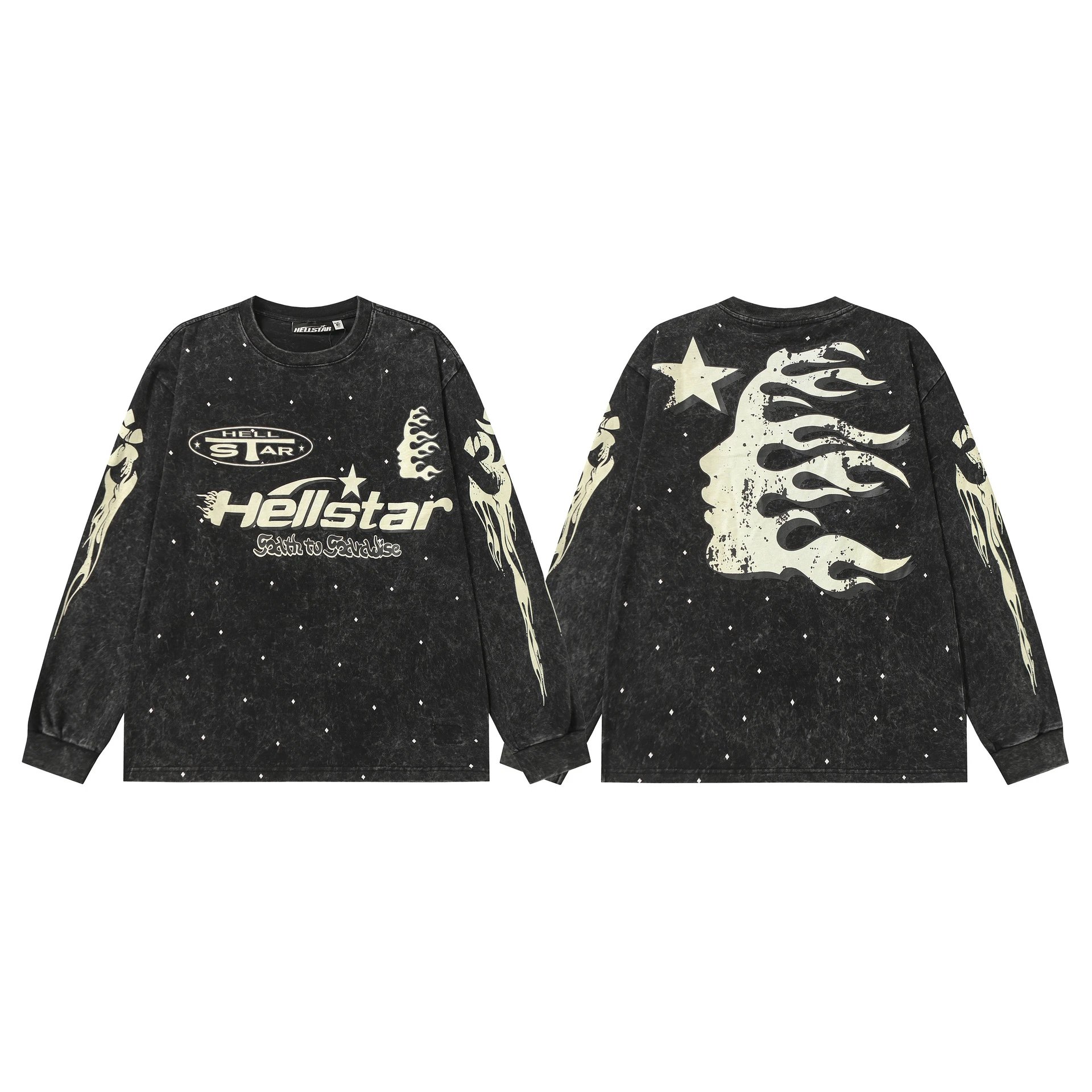 Hellstar T-Shirts Washed Graphic Long-Sleeve — 9121 Washed black
