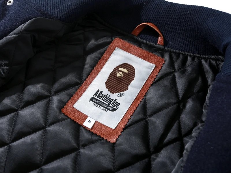 A Bathing Ape World Gone Mad 1993 Varsity Jacket Burgundy Outerwear - 7