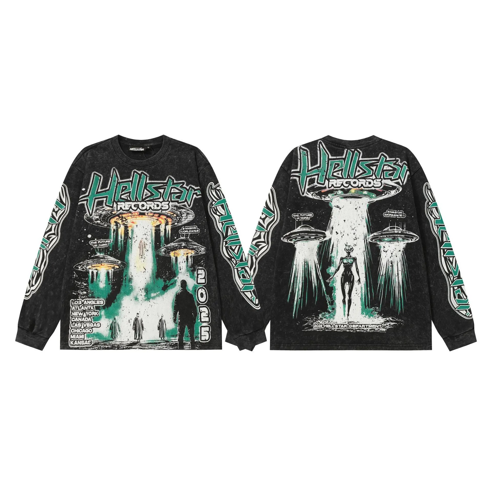 Hellstar T-Shirts Washed Graphic Long-Sleeve — 9112 Washed black