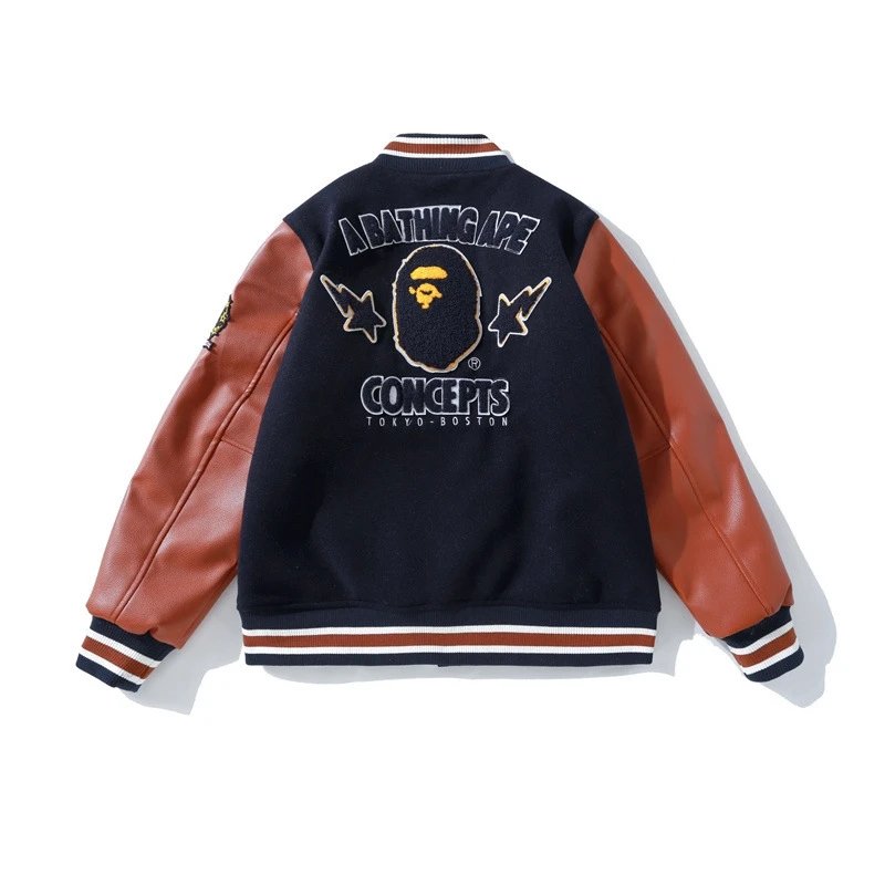 A Bathing Ape World Gone Mad 1993 Varsity Jacket Burgundy Outerwear - 5