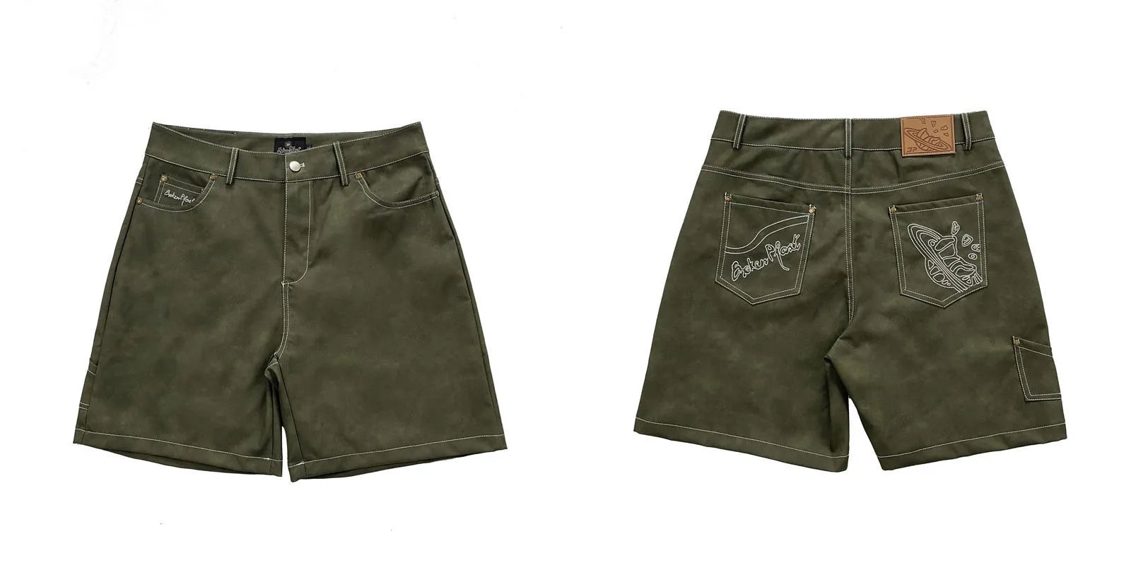 Broken Planet Shorts Graphic and plaid — 3168 green
