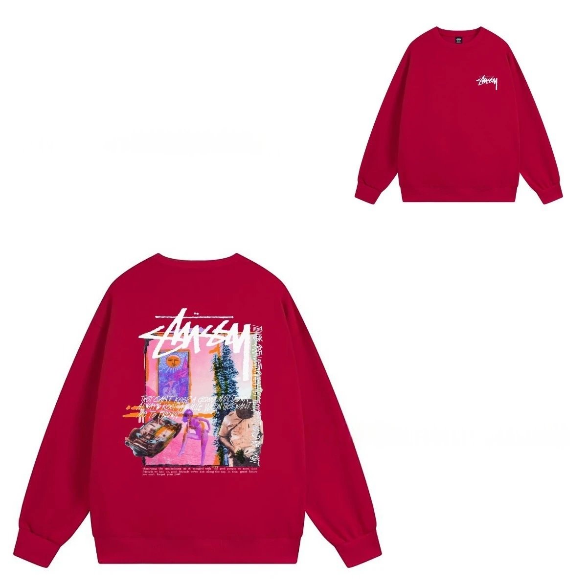 Stüssy Hoodies & Sweatshirts Crewneck Graphic Sweatshirt — 105 red